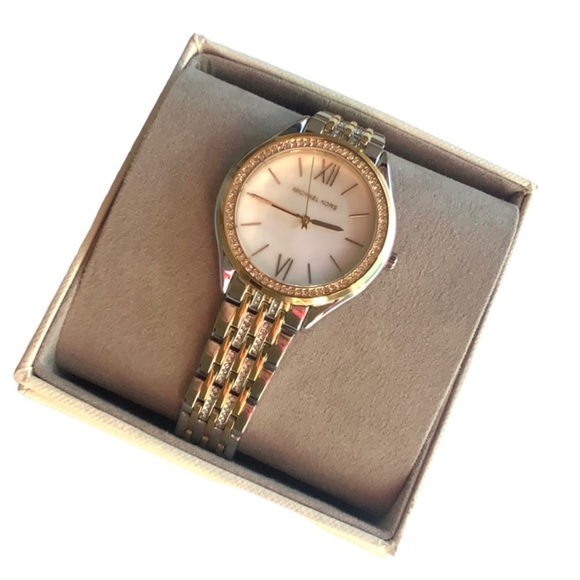 MICHAEL Michael Kors Mindy Watch Silver Gold NWT - Picture 9 of 11
